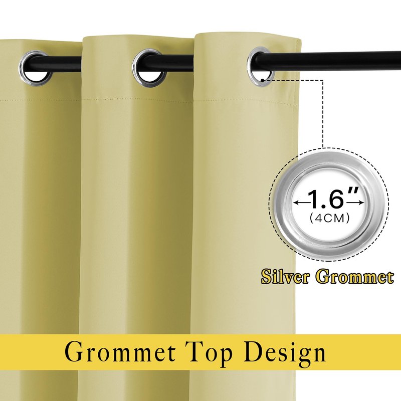 NICETOWN Room Darkening Curtains and Drapes for Kitchen - Thermal Insulated Solid Grommet Top Room Darkening Panels/Draperies for Kid's Room (Paler Yellow, 1 Pair, 66 x 54 Inch)