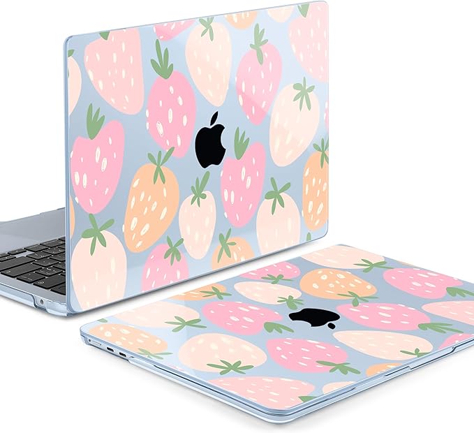 MEEgoodo for M5/M4/M3/M2 MacBook Air 15 inch Case 2026 2025 2024 2023, Case Fit Model (A3448/A3241/A3114/A2941) for MacBook Air 15.3 inch, Cute Drawn Strawberries