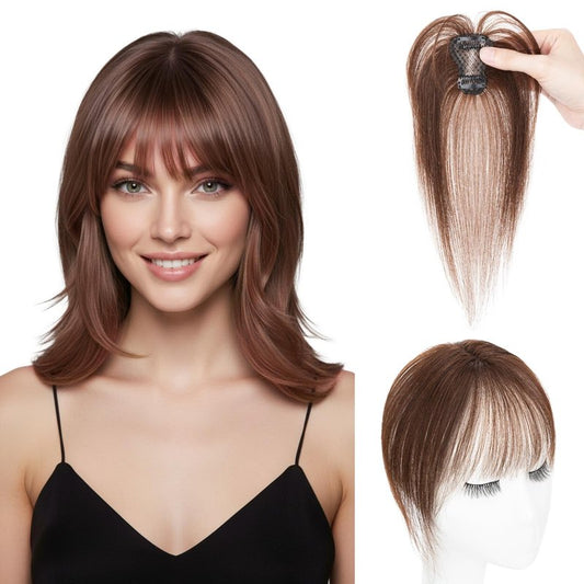 SEGO SEGOHAIR Clip in Bangs Hair Toppers for Women Real Human Hair, 360°3D Wispy Bangs for Thinning Hair Daily Wear (02, Dark Brown)