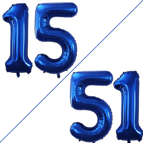 GOER Jumbo 15 Balloons - 42 Inch Foil Helium Decorations for Sweet 15 & 51st Birthday Party (Blue)