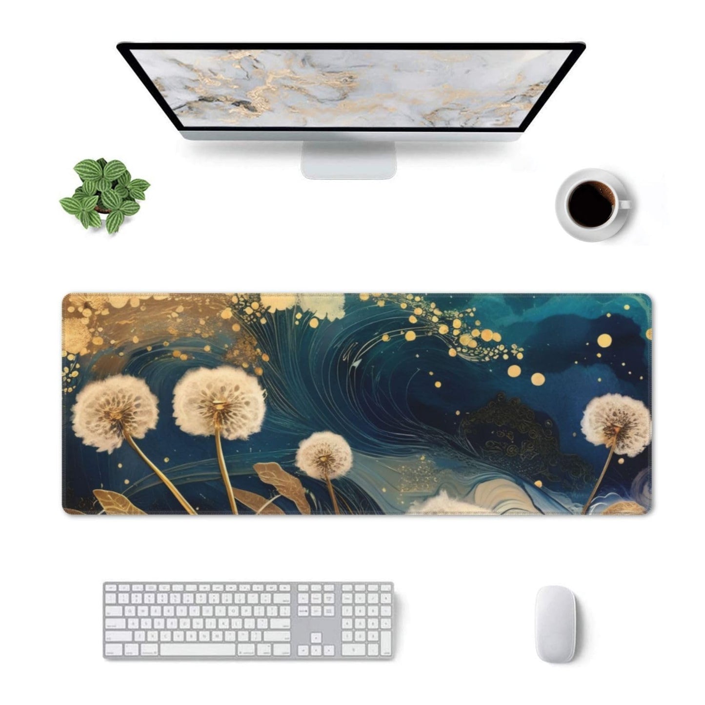 Gaming Mouse Pad, Large Non-Slip Rubber Base Mousepad, Keyboard Mouse Mat, Desk Pad with Stitched Edges, 31.5x11.8inch, Abstract Dandelion