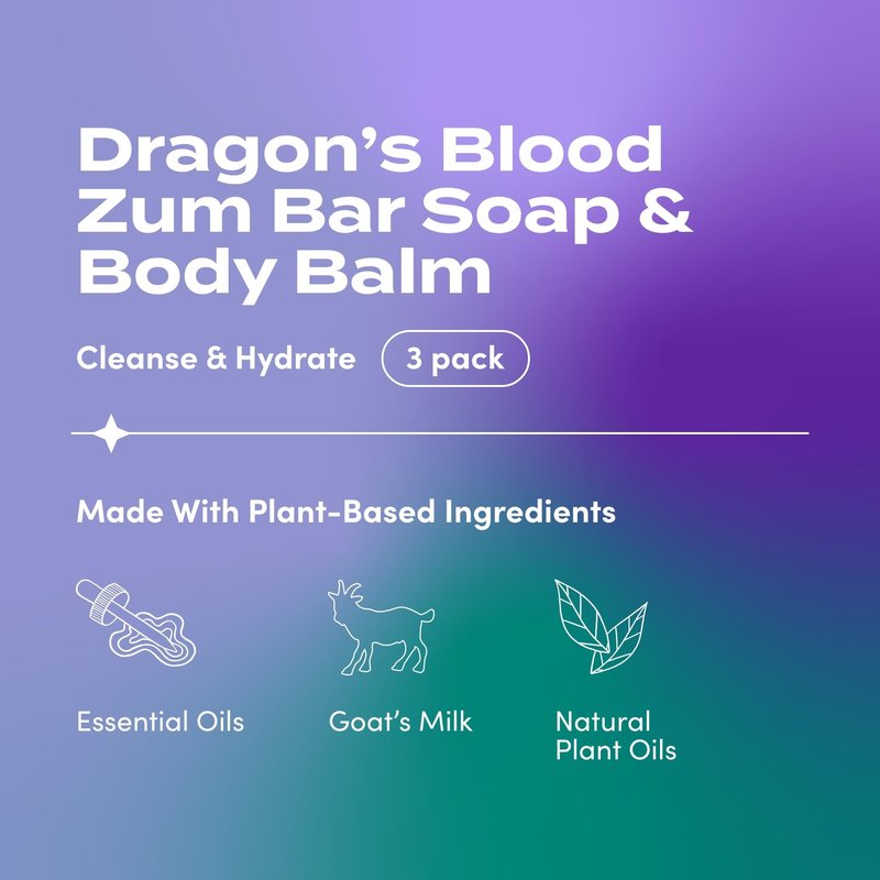 Indigo Wild Zum Bundle – Goat’s Milk Soap Bars & Zum Rub Moisturizer – Dragon's Blood Scent – 2 Soap Bars (3 oz) & 1 Rub (2.5 oz)