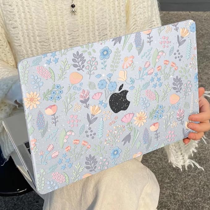 LCMOCICO for MacBook Air 13 inch Case 2021 2020 2019 2018 Model M1 A2337 A2179 A1932 with Retina Display & Touch ID, Shiny Pattern Plastic Hard Shell Case Keyboard Skin Cover, Starry Sky Flowers