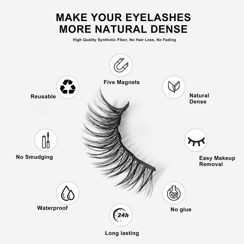 Richsky Magnetic Eyelashes Kit,Reusable 3D 5D Magnetic Lashes Set with Waterproof Eyeliner,10 Pairs Mink False Eyelashes Natural Look, No Glue Needed