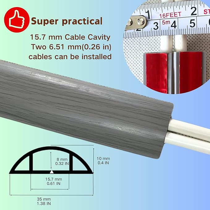 BEIEBIJOB Self Adhesive Floor Cord Cover, Cord Hider Floor, 3.3ft, GrayWood