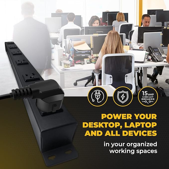 Opentron 9 Black Verticle Outlets 6 Feet Power Cord Heavy Duty Metal Surge Protector Power Strip