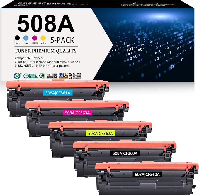 PikBey 508A Toner Cartridge Combo Pack (5-Pack, 2Black/1Cyan/1Magenta/1Yellow) Compatible 508A 508 Toner Cartridges CF360A CF361A CF362A CF363A Replacement for M553 M552 553 MFP M577 Series Printer