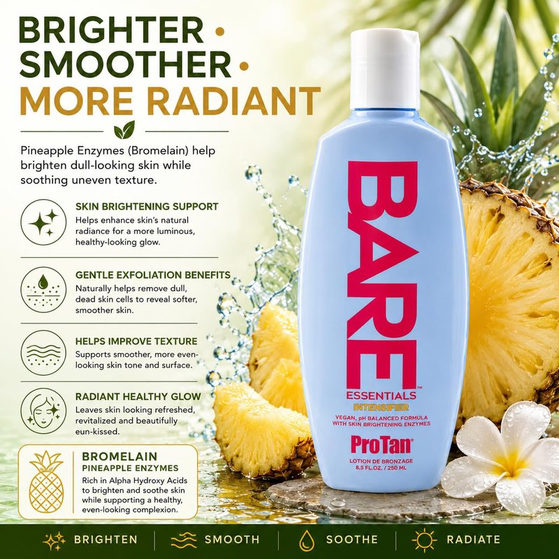 Pro Tan Bare Essentials Intensifier Tanning Lotion 8.5 fl oz – Vegan pH Balanced Formula with Aloe, Coconut Oil, Jojoba & Vitamins – Indoor Outdoor Tan Enhancer with Skin Brightening Enzymes
