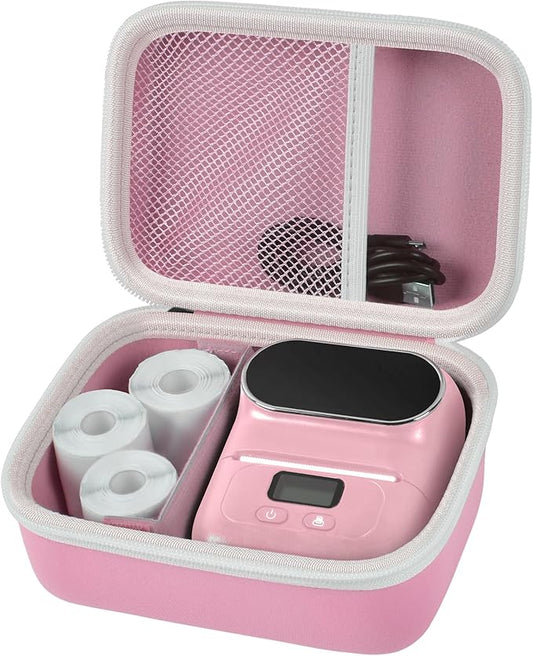 Boobowl Case Compatible with Phomemo M110 Label Maker - Portable Mini Bluetooth Thermal Label Maker Carrying Storage Bag for Printer Labels, USB Cable and Accessories - Pink (Box Only)
