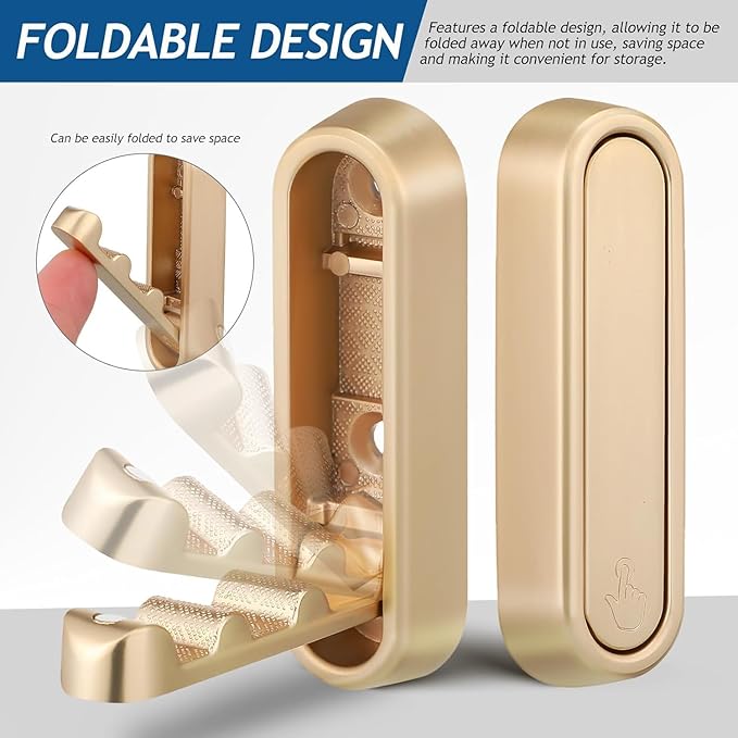 YipuVR 4PCS Gold Foldable Wall Hooks, Metal Folding Hooks Wall Mount, Easy Installation, Suitable for Bathroom Kitchen, Flip Down Hook for Wal l Hanging Coat, Bag, Towel, Key, Hat (Gold)