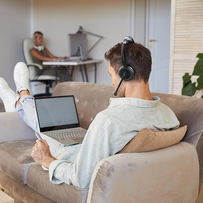 LEVN Wireless Headset 5.2 for Call Center, BluetoothHeadphones with Mic for Work(Noise Cancelling), 65 HoursWoktime & Mute Button,Wireless Headset for Work fromHome/Office/PC/Computer/Laptop(Silvery)