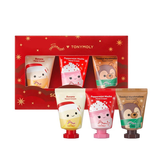 TONYMOLY x Squishmallows Holiday Hand Cream Set | Limited Edition Moisturizing Hand Cream Trio with Junie Banana, Hans Toasted Marshmallow & Ethel Peppermint Mocha | Soft, Hydrated Hands