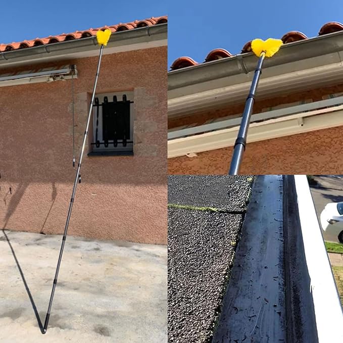 Long Gutter Cleaning Tool from The Ground Gutter Cleaning Tool with Brush Head Drainage Grooves Cleaning Tool