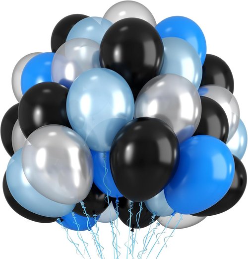 Blue and Black Balloons - 12 Inch Dark Blue & Silver Pearl Balloons for Birthday Parties & Celebrations