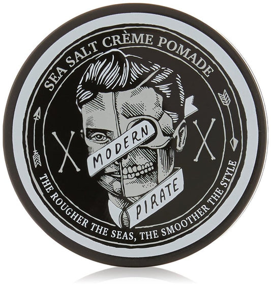 Modern Pirate Sea Salt Creme Pomade for Light Hold & Matte Finish Styling with Aloe Vera, Vitamin E, Pomegranate, Nettle, 3.2 Oz