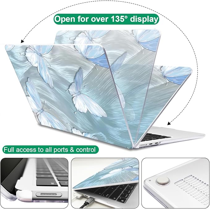 LCMOCICO for MacBook Air 13 inch Case M5 M4 M3 M2 Chip 2026 2025-2022 Release A3449 A3240 A3113 A2681, Scratch Resistant Hard Shell Protective Laptop Cover for Mabook Air 13.6 M5, Tin Foil Butterfly