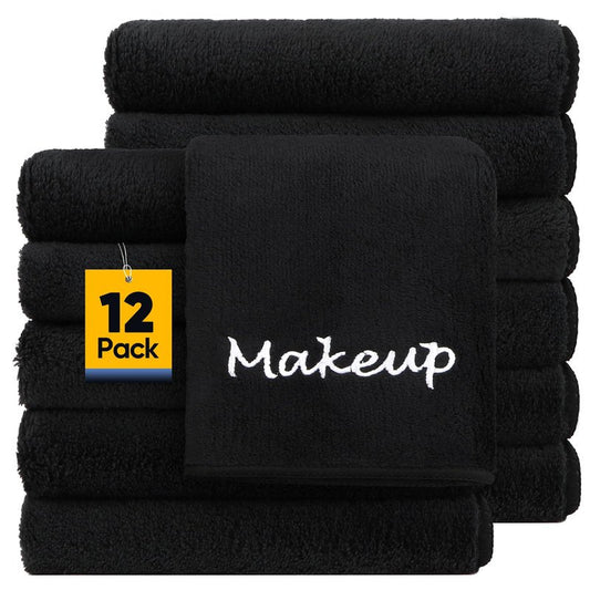 UNIMADE Makeup Remover Cloth, 12 Pack Black Facial Wash Cloths, Soft Coral Fleece Microfiber Towels for Face, Hand, and Bathroom(13" x 13")