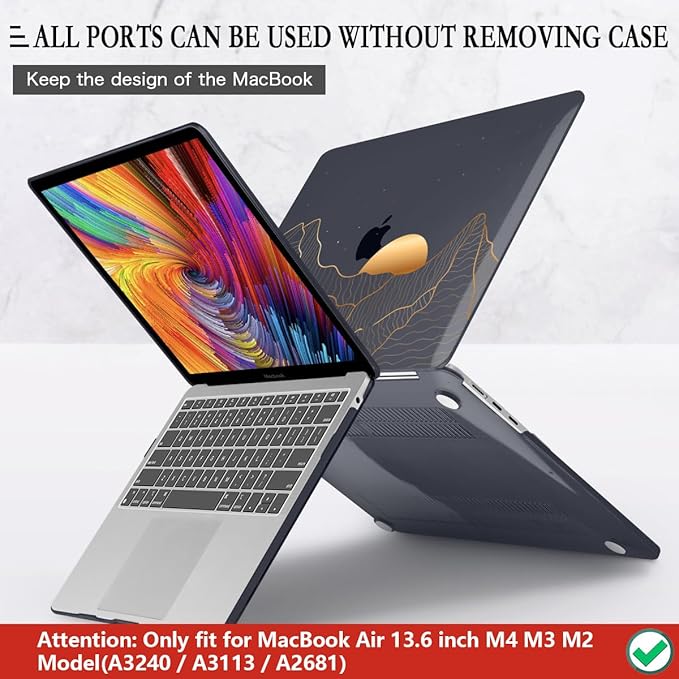 CISSOOK Compatible with MacBook Air 13.6 Inch M5 M4 M3 M2 Case 2022 2023 2024 2025 2026, Crystal Black Plastic Hard Shell Case Cover for MacBook Air 13.6" A3449 A3240 A3113 A2681, Sun & Mountain