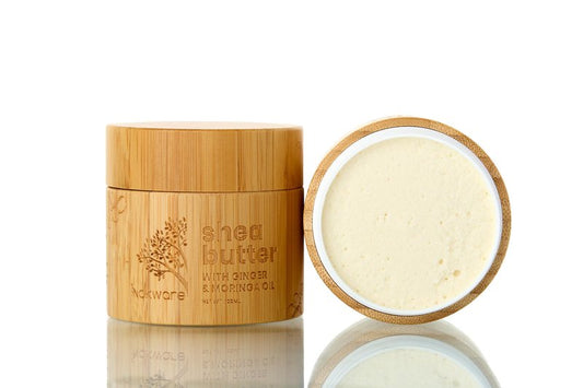 Nokware African Shea Butter with Moringa Oil & Ginger, Fresh Citrus Wood Scent, Handmade in Ghana, Whipped Shea Butter for Dry Skin & Hair, Vegan, Refillable, 100ml