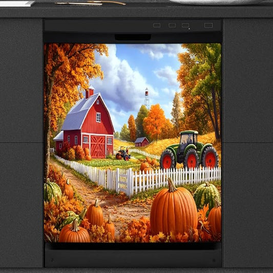 Autumn Fall Farm Pumpkin Dishwasher Magnet Cover for The Front Magnetic Dishwasher Door Covers Dish Washer Sticker Wrap Home Decorative Appliances Panel Decal Kitchen Decor 23" x 26" (Magnetic)