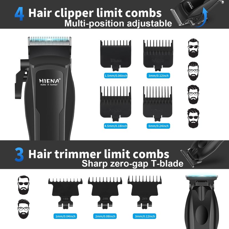 Professional Hair Clippers for Men - Cordless T-Blade Beard & Hair Trimmer Set | LED Display, Ideal for Home & Barber Use