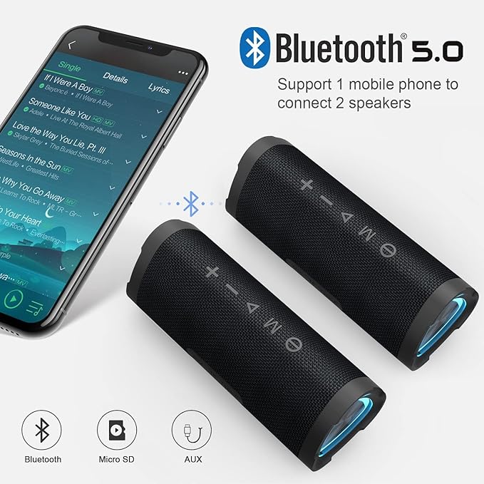 Vanzon 2026 Portable Bluetooth Speaker with Bluetooth 5.0 & 24W Loud Stereo Sound, TWS Pairing Wireless Speaker for Travel and Party