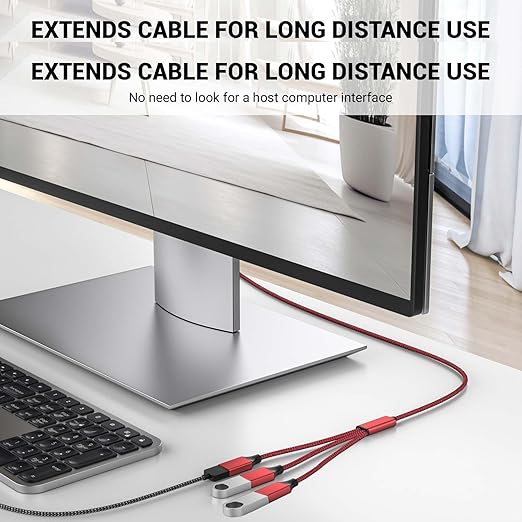 POHFP 3.3FT USB Splitter 3 in 1 Out, A Male to 3 Female Extension Cable, USB Y Splitter Support Charging and Data Transfer for TV/PC/Laptop/MacBook/Keyboard/ PS4/ PS5/ Flash Drive/LED Etc.(Red)