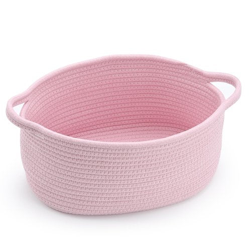 Happyiren Pink Basket – Cute Basket for Girl Women, Perfect for Valentines Day, Baby Shower, Birthdays – Empty Basket for Gifts, Burr, Storage, Nursery, 13 x 9.8 x 5 inches
