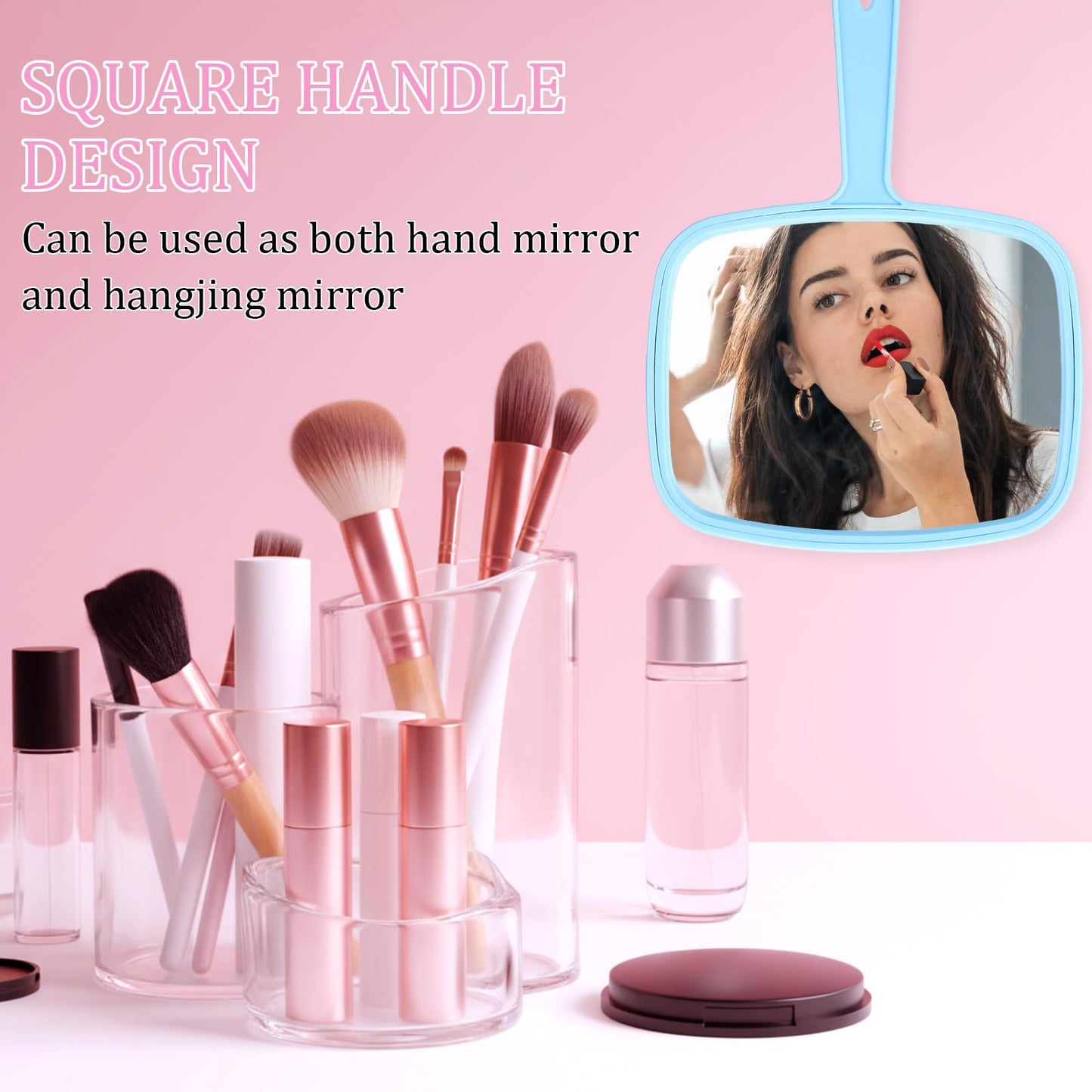 Geetery 24 Pcs Hand Held Mirrors with Handles Hand Makeup Mirrors Bulk Wall Mount for Women Cosmetic Bathroom Home Barber Salon Travel Portable Beauty School Gift, 6.69 x 9.45 Inch (Pastel)