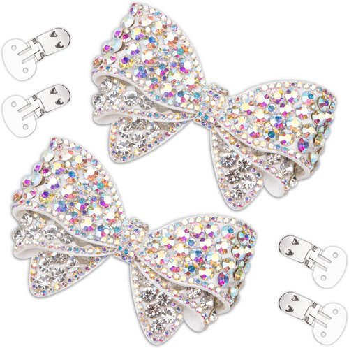 KOOBOOK Sparkly Rhinestone Bow Shoe Clips - Fashionable Shoe Decorations (2 Pcs)