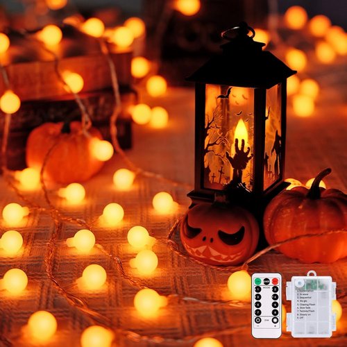 JMEXSUSS 100 LED Orange Globe String Lights - 33ft Battery Operated Fairy Lights with Remote for Indoor/Outdoor Decor