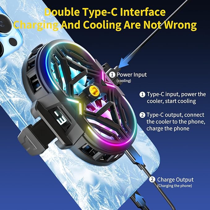 Neveika Cell Phone Cooler with LED, Cooling Power, Compatible with 2.5-3.5 Inch Wide Smartphones for Gaming, Live Streaming and Video Recording