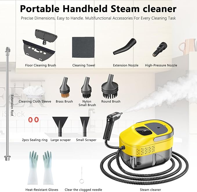 2026 New 3 Level Adjustable Pressurized Handheld Steam Cleaner for Home, 10s Heat-Up Handheld Steamer for Cleaning, 1.6 Qt Tank Portable Steam Cleaner Handheld for Car,Grout,Tile,Couch (beige)