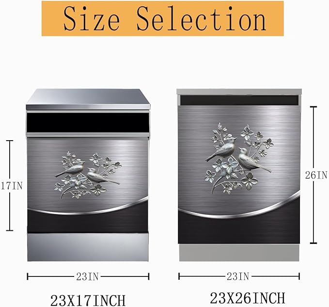 Grey Metal Silver Pattern Dishwasher Cover Sheet Magnetic Bird Flower Polishing Steelbird Dishwasher Skin Decor Silver Texture 23X26 INCH Magnet Rerigerator Wrap Kitchen Panel Full Decal