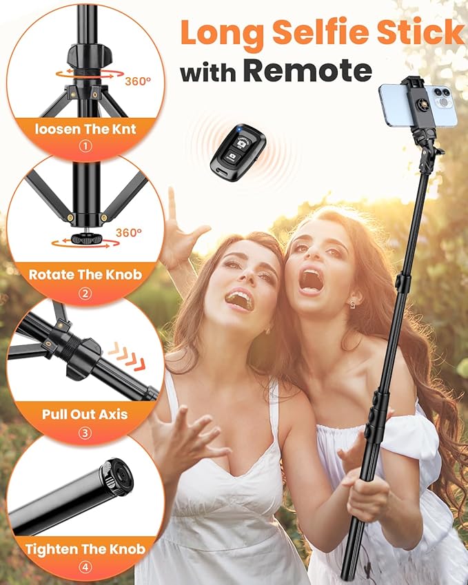 Phone Tripod, 85" Tall Tripod for iPhone with Remote, Gooseneck and Phone Holder, Overhead Phone Stand for Video Recording Watching Cooking Fitness Vlog, Compatible with iPhone Android, Black