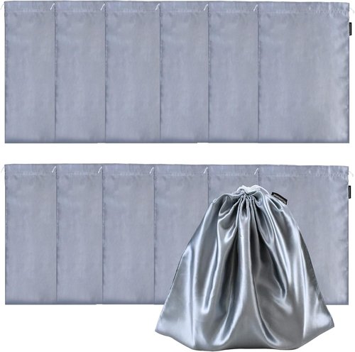 GONGKANGYUAN Satin Wig Bags - 12 Pcs Soft Silk Pouches with Drawstring for Hair Extensions | Grey