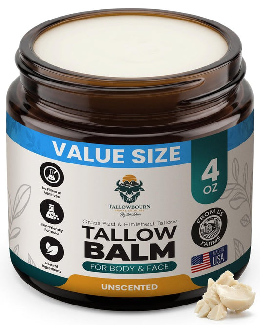 Tallowbourn Grass-Fed Beef Tallow Balm for Face & Body – Nourishing Moisturizer with Shea Butter, Jojoba Oil, Honey & Beeswax – Revitalizing Hydration for Dry Skin – Unscented Balm – 4 oz