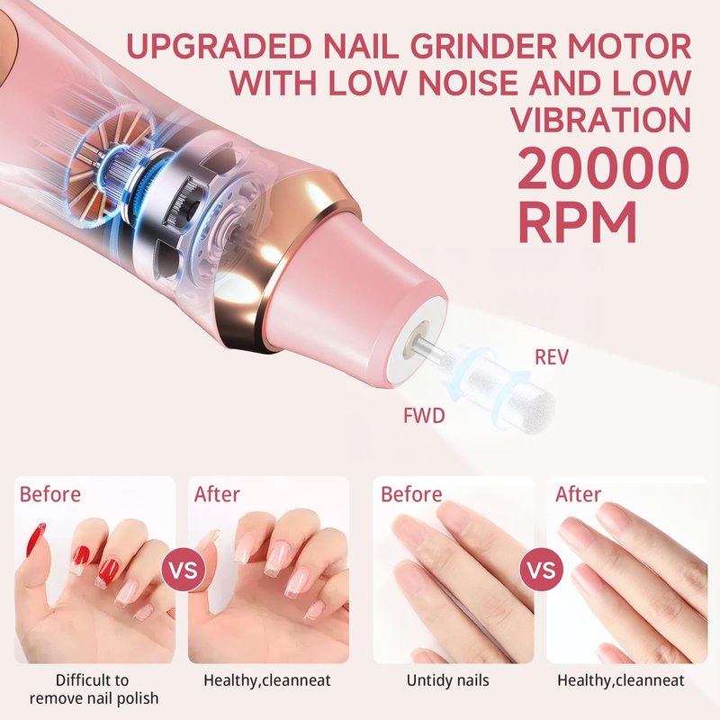 Cordless Nail Drill, Long-Lasting Electric Nail File, Low Noise Electric Nail Drill with 360° LED Light & 6 Speeds, Toenail Grinder for Thick Nail Toenail Cuticle Women Men Baby Pets