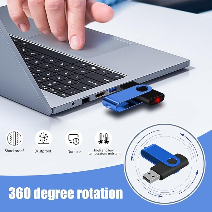 EASTBULL Flash Drive Bulk 2GB USB 20 Pack with Lanyards USB 2.0 Thumb Drive Bulk Memory Stick Swivel Pen Drive for Storage and Backup 2 GB 20 Pack, Blue