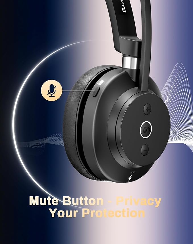 Rownfusny Wireless Headset with Mic for Work, Bluetooth 5.3 Headphones with Microphone, Headset with Microphone for PC, Wireless Headphones with Charging Base for Office, Call Center, Cell Phones