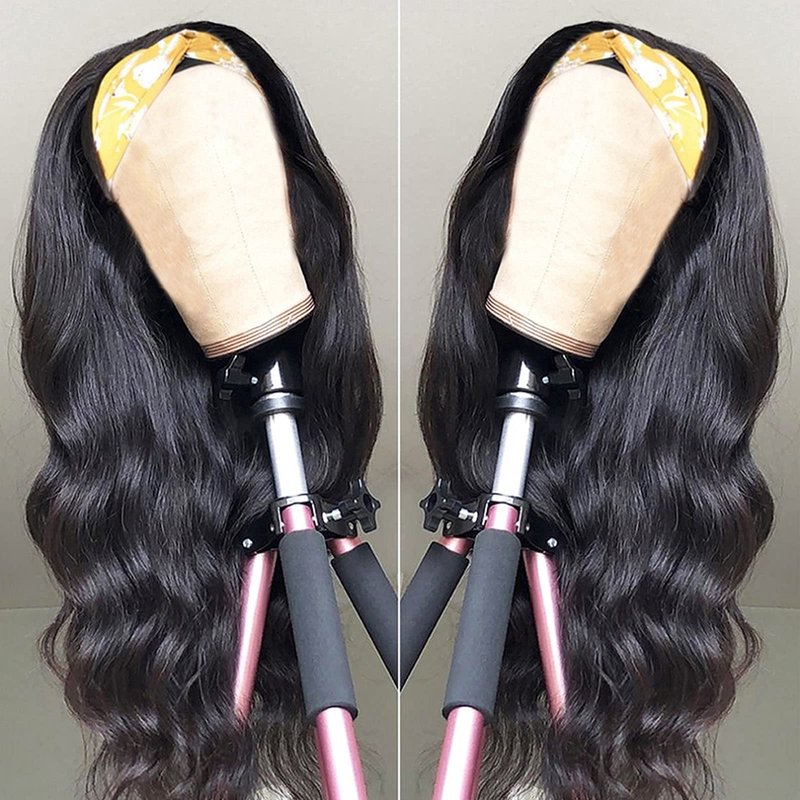 Headband Wigs for Black Women Human Hair Body Wave Headband Wig Human Hair 9A Brazilian Virgin Hair None Lace Front Wigs Human Hair Wear and Go Glueless Half Wigs 150% Density (14" Headband wigs)