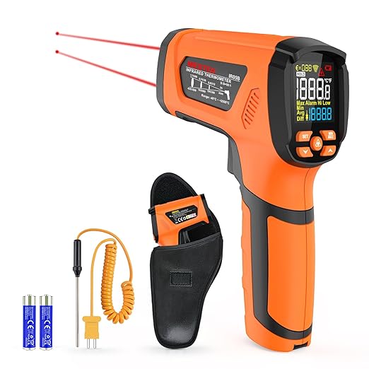 Infrared Thermometer Temperature Gun, -40℉-3632℉, High Temp Thermometer with Thermocouple Probe, Non-Contact 50:1 Pyrometer Dual Laser Thermometer Gun for Engine, Kiln, Forging, Industrial