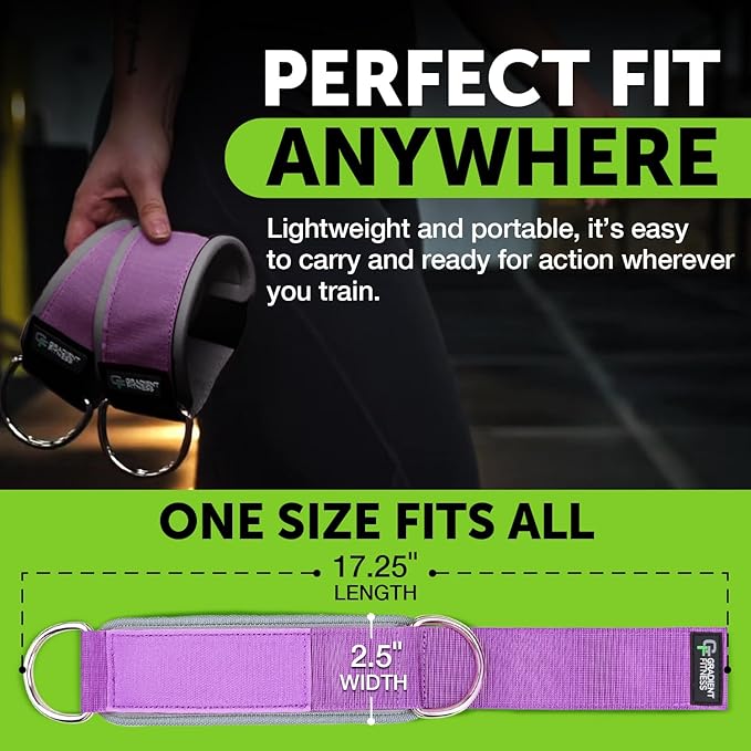 Gradient Fitness Ankle Straps (2 Pack) | Ankle Strap for Cable Machine, Ankle Bands for Working Out, Cable Ankle Strap, Cable Machine Attachment, Ankle Cable Attachments for Gym (Purple, 2 D-Rings)