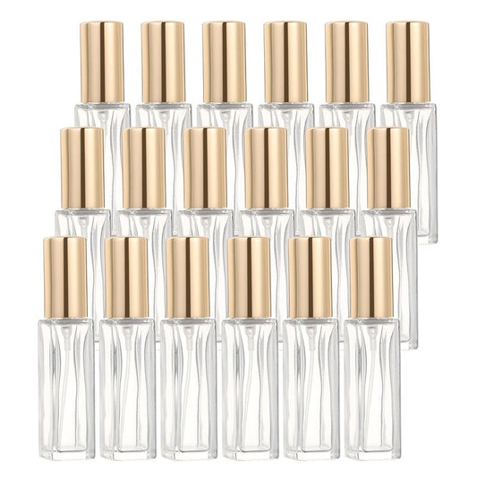 uxcell 8ml Glass Mini Perfume Bottles, 20Pcs Fine Mist Bottle Refillable Empty Mini Spray Bottles with Aluminized Nozzle for Perfume, Travel Liquid, Essential Oil(Clear/Gold)