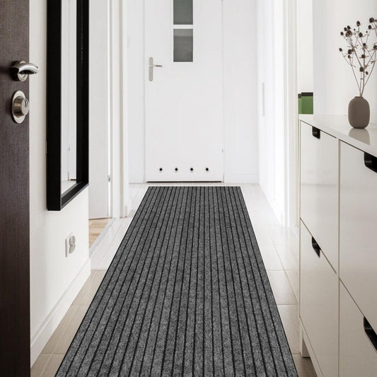 Runner Rug 2' x 6' Outdoor/Indoor, Rug with Natural Rubber Backing Non Slip for Hallway, Kitchen, Patio, Laundry, RV, Entryway, Garage, Bathroom, Area Rug Carpet, Grey Strip, Custom Size