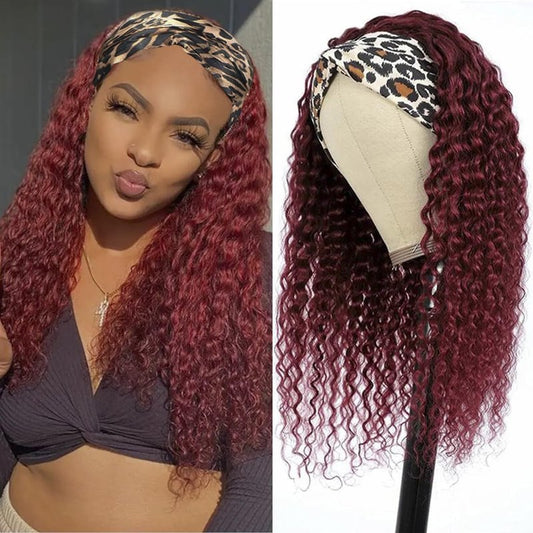 Bellarayine Headband Wig Human Hair Deep Wave Human Hair Headband Wig Glueless Curly Hair Human Hair Wigs None Lace Front Wigs for Black Women Human Hair (14inch,99J)