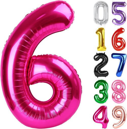 Hot Pink Number 6 Balloon - 40 Inch Giant Foil Balloon for 6th Birthday Party Decorations