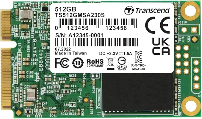 Transcend MSA230 512GB mSATA SSD with Dram Cache, Up to 560MB/s, Mini SATA III 6G/s Internal Solid State Drive for Ultrabook/Desktop/Tablet/PC/GPS/Server, 3D TLC NAND Flash, LDPC Error Correction, ECC