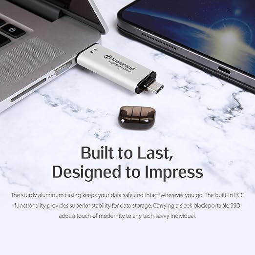 Transcend ESD310 2TB External SSD, Up to 1,050MB/s, Dual USB Drive for iPhone17,16,15, iPad&Mac/Pixel10/Tesla/Steam Deck/ROG Ally/MSI Claw/Android/PS5, 2-in-1 TypeC &A, USB3.2Gen2 Portable SSD-Silver