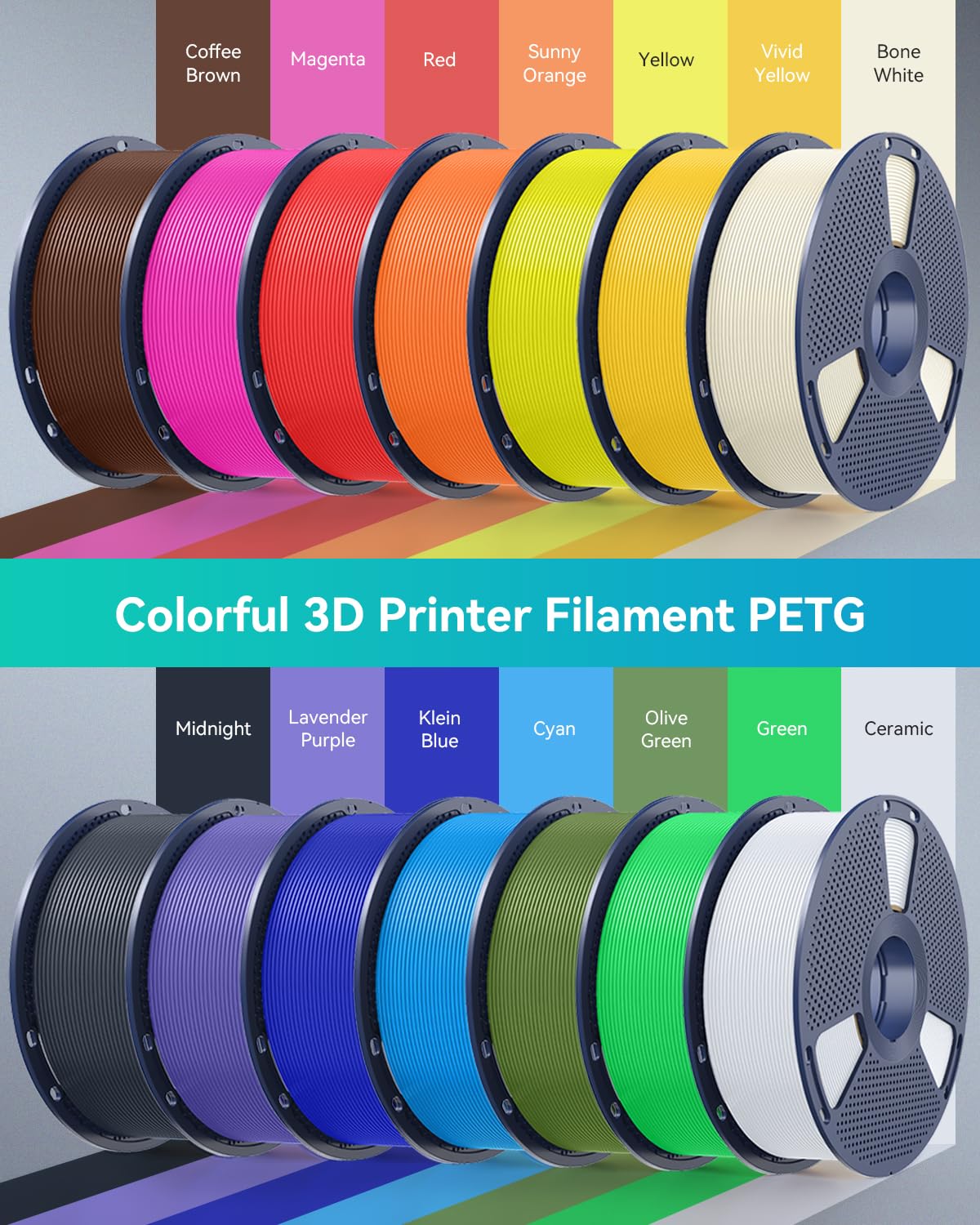 SUNLU PETG Filament 1.75mm 4KG Bundle, Less Stringing and Good Layer Adhesion, 3D Printer Filament 4kg, 1kg per Spool, Pack of 4, 4 Colors, Sky Blue+Sakura Pink+Sunny Orange+Chocolate
